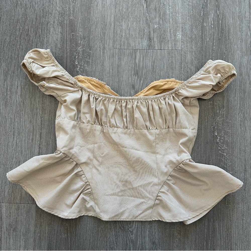 Beige Off-Shoulder Peplum Top - Picture 5 of 5